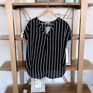 Black and White Striped Blouse Medium